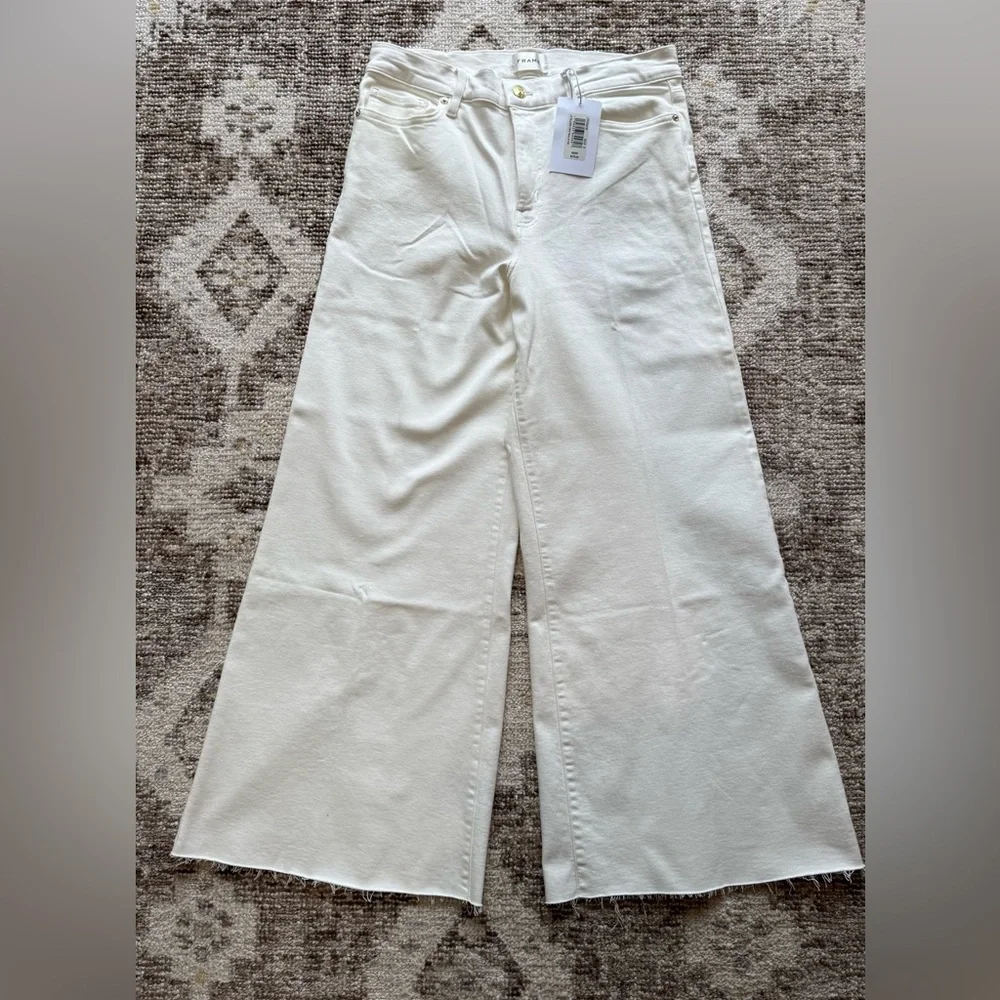 Frame Le Palazzo Crop Wide Leg White Denim Jean - Picture 2 of 10